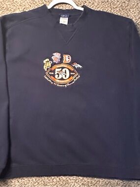Denver broncos Classic Navy Men's Crewneck Sweatshirt with 50th Anniversary Logo